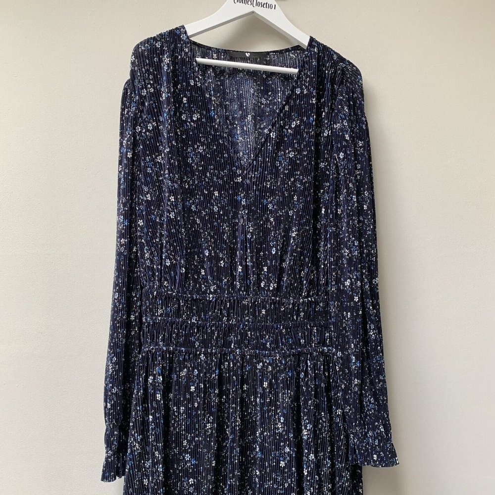 Very Plisse Long Maxi Dress Size UK 12 Floral Long Sleeve Blue V Neck - Picture 8 of 10